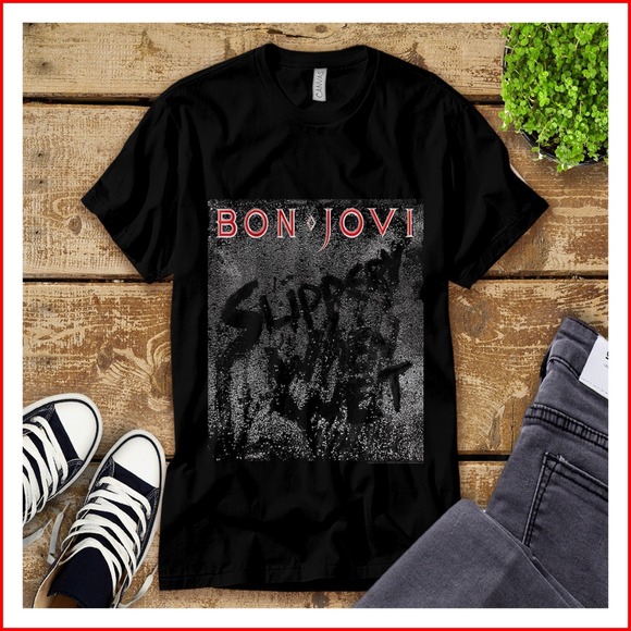 Bon Jovi Band Slippery Cover Classic Rock Music Unisex Tee Adult T-shirt Kid Shi - Picture 1 of 2